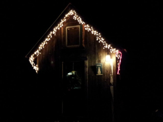 Icicle lights and a candy cane made the front of our house look like a gingerbread house!